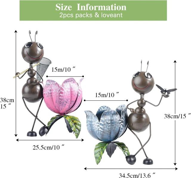 Alt view image 5 of 7 - Sungmor 15 Inches Tall Metal Ants Planter, 2PC Pink & Blue Pack