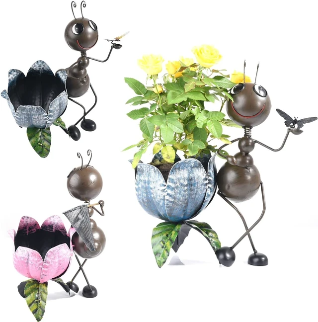 Alt view image 6 of 7 - Sungmor 15 Inches Tall Metal Ants Planter, 2PC Pink & Blue Pack