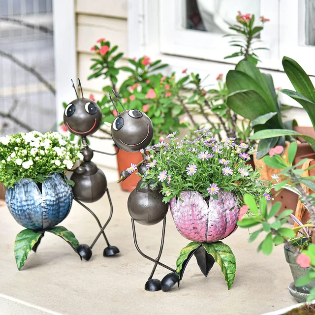 Alt view image 7 of 7 - Sungmor 15 Inches Tall Metal Ants Planter, 2PC Pink & Blue Pack