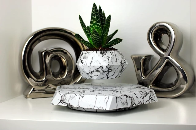 Alt view image 4 of 6 - BandDlevs Floating Pots for Plants - Levitating Pot - Levitating Planter for Bonsai, Succulents, Air Plants - Floating Magnetic Display for Home Office Desks -Magnetic Levitation Plant Holder (Marble)