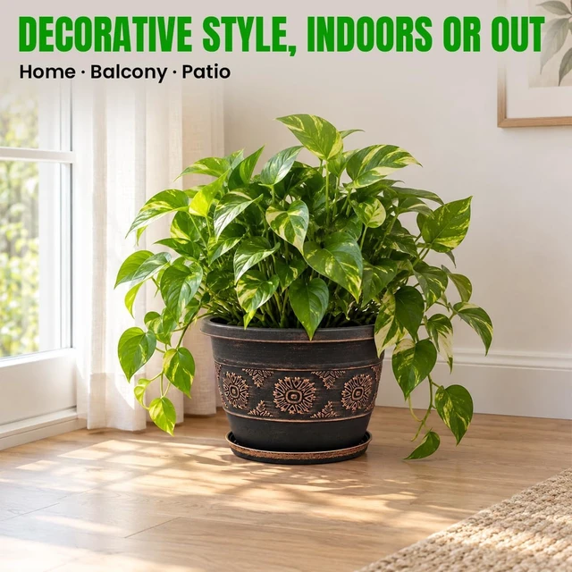 Alt view image 6 of 7 - 10 Inch Plant Pots, 4 Pack, Copper Retro Floral