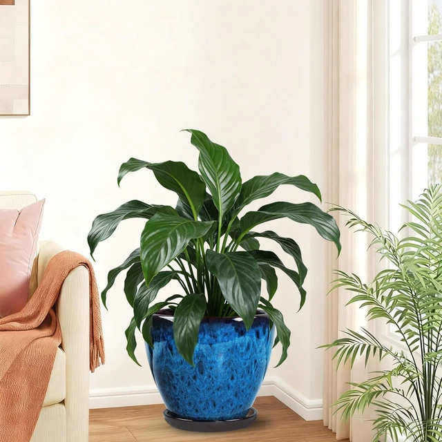 Alt view image 3 of 7 - Ceramic Plant Pots With Saucer & Drainage Hole, 10 inch Indoor Flower Pots