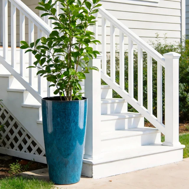 Alt view image 7 of 7 - 21 inch Tall Planter, Indoor Outdoor Planter Set of 2 Tall Outdoor Planters for Porch Large Planter Pot with Drainage Hole for Home Garden Front Door (Deep Blue)