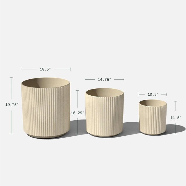 Alt view image 2 of 7 - Veradek Demi Series Set of 3 Round Planters for Porch, Patio, Backyard | Durable Plastic-Concrete Material | Modern Décor for Tall Plants, Flower