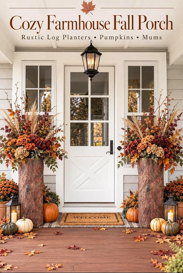 Alt view image 4 of 7 - Farmhouse Porch and Patio Planter. Tall Country Vintage Plant and Flower Stand. Large Outdoor Deck and Garden Unique Rustic Log Pot Decor.