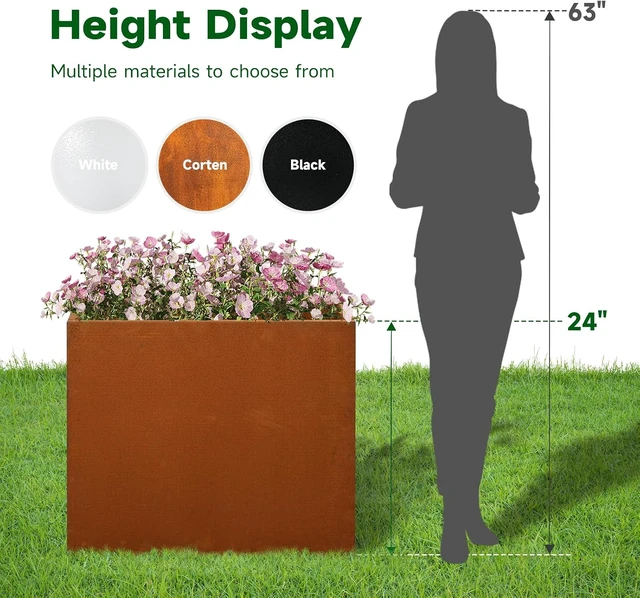 Alt view image 3 of 7 - Corten Steel Rectangular Planter 30" L x 12" W x 24"H Steel Outdoor Planter