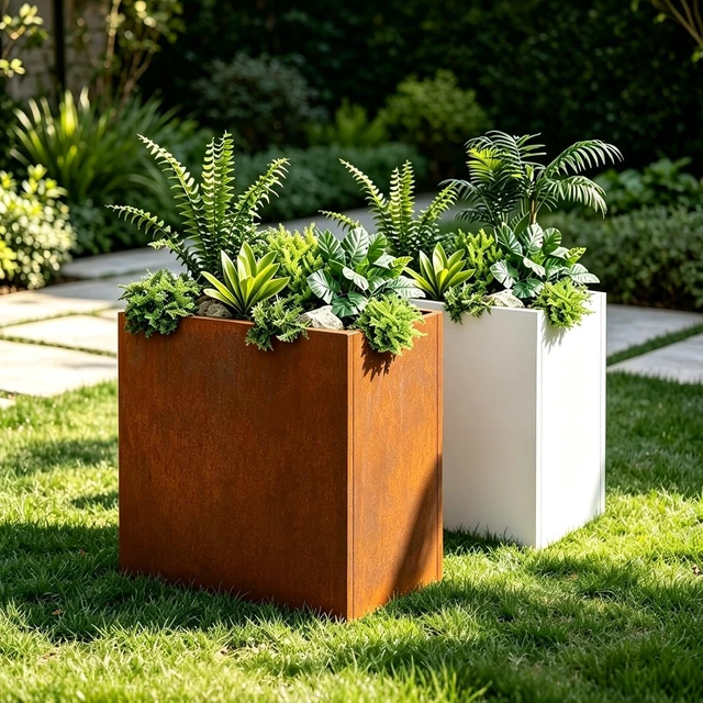 Alt view image 5 of 7 - Corten Steel Rectangular Planter 30" L x 12" W x 24"H Steel Outdoor Planter