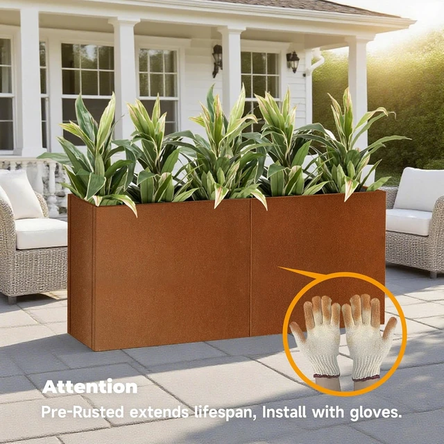 Alt view image 7 of 7 - Corten Steel Rectangular Planter 30" L x 12" W x 24"H Steel Outdoor Planter