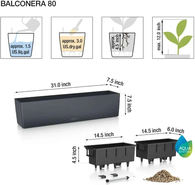 Alt view image 3 of 7 - Lechuza 15707 Balconera Color 80 Self-Watering Planter for Indoor and Outdoor Use, 31" x 7" x7", Light Grey