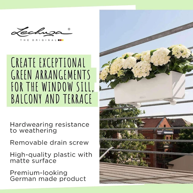 Alt view image 7 of 7 - Lechuza 15707 Balconera Color 80 Self-Watering Planter for Indoor and Outdoor Use, 31" x 7" x7", Light Grey