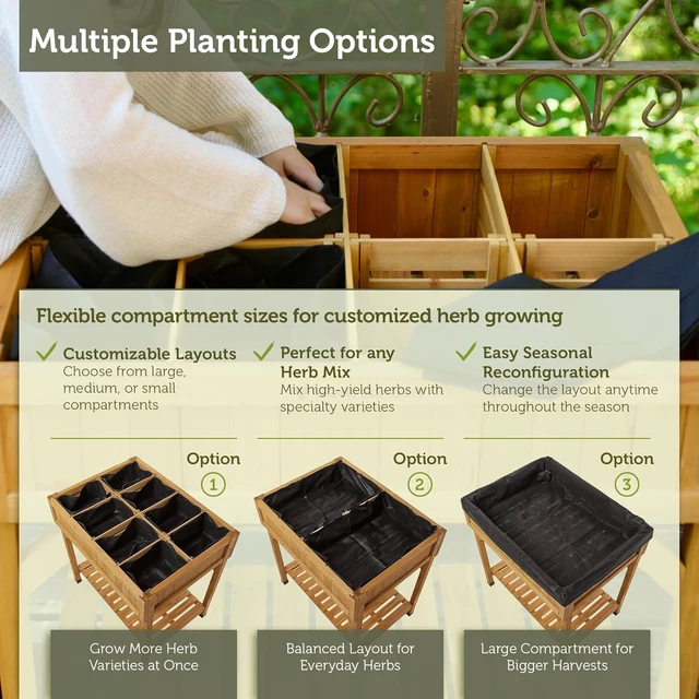 Alt view image 3 of 7 - VegTrug® Custom Herb Planter, Durable and Rectangular Outdoor Planter, Natural