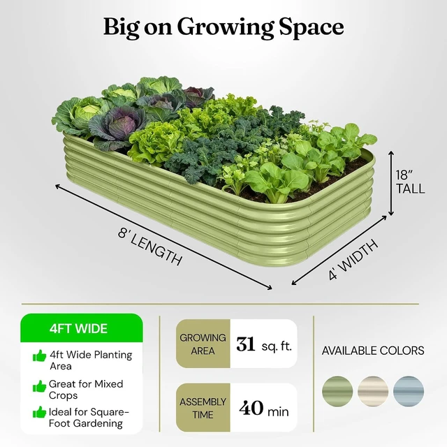 Alt view image 7 of 7 - Galvanized Raised Garden Bed 8x4x1.5 ft, 18" Tall Metal Planter Box