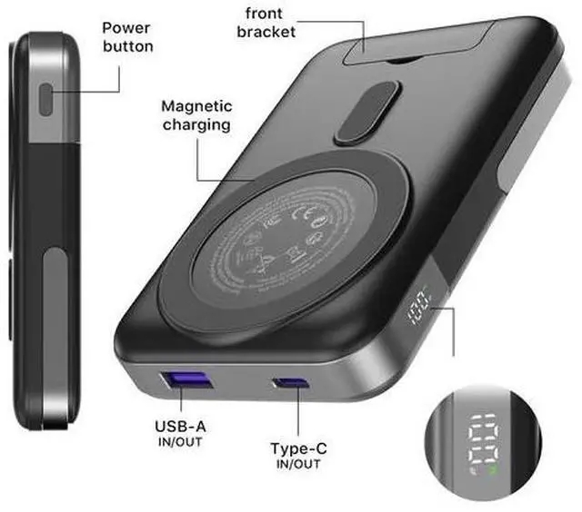 Alt view image 2 of 6 - 10000mAh Power Bank Magnetic Battery Pack 22.5W Wireless Charger For Cell IPhone
