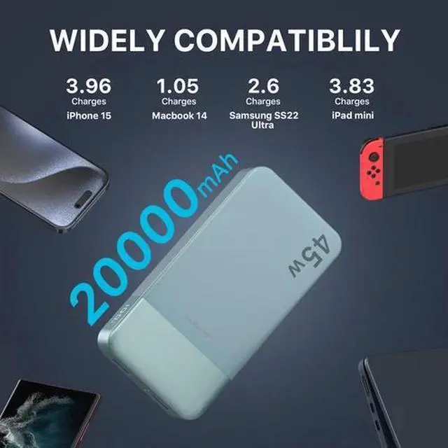 Alt view image 2 of 6 - Power Bank 20000mAh 45W Portable Charger External Battery Backup For Cell Phone