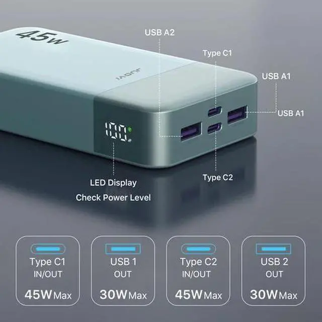 Alt view image 3 of 6 - Power Bank 20000mAh 45W Portable Charger External Battery Backup For Cell Phone