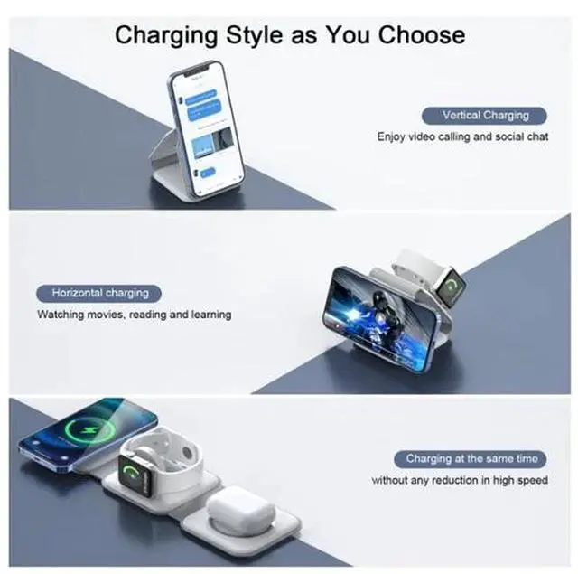 Alt view image 2 of 4 - Wireless Charger 3 in1 for RTOPS Magnetic Travel Wireless Charging Station White