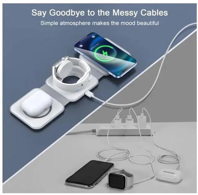 Alt view image 3 of 4 - Wireless Charger 3 in1 for RTOPS Magnetic Travel Wireless Charging Station White