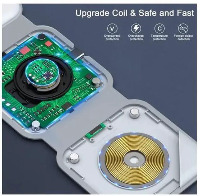 Alt view image 4 of 4 - Wireless Charger 3 in1 for RTOPS Magnetic Travel Wireless Charging Station White