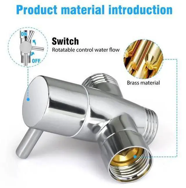 Alt view image 4 of 7 - 1/2" 3-Way T-adapter Shower Head Diverter Valve Water Splitter Switch Tap Faucet