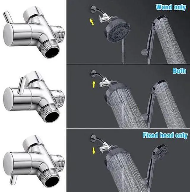 Alt view image 2 of 7 - 1/2" 3-Way T-adapter Shower Head Diverter Valve Water Splitter Switch Tap Faucet