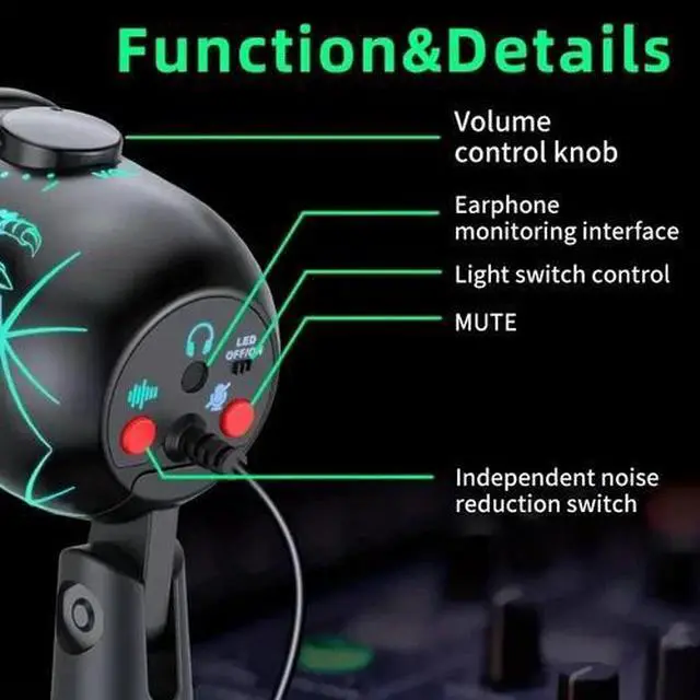 Alt view image 4 of 6 - Gaming Microphone USB Computer Microphone for PC Mac PS4/5 Condenser Podcast RGB