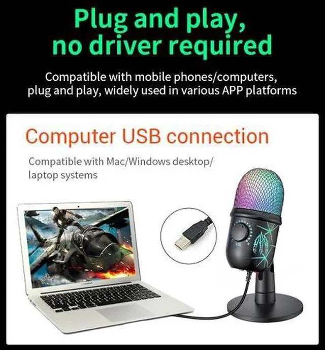 Alt view image 6 of 6 - Gaming Microphone USB Computer Microphone for PC Mac PS4/5 Condenser Podcast RGB