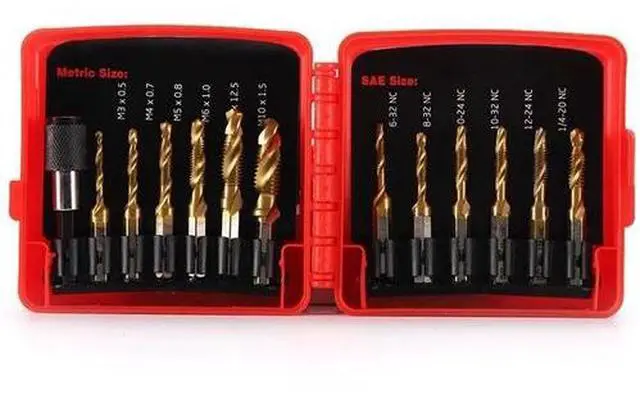 Main image of Titanium Combination Drill Tap Bit Set 13PCS for SAE and Metric Tap Bits Kit