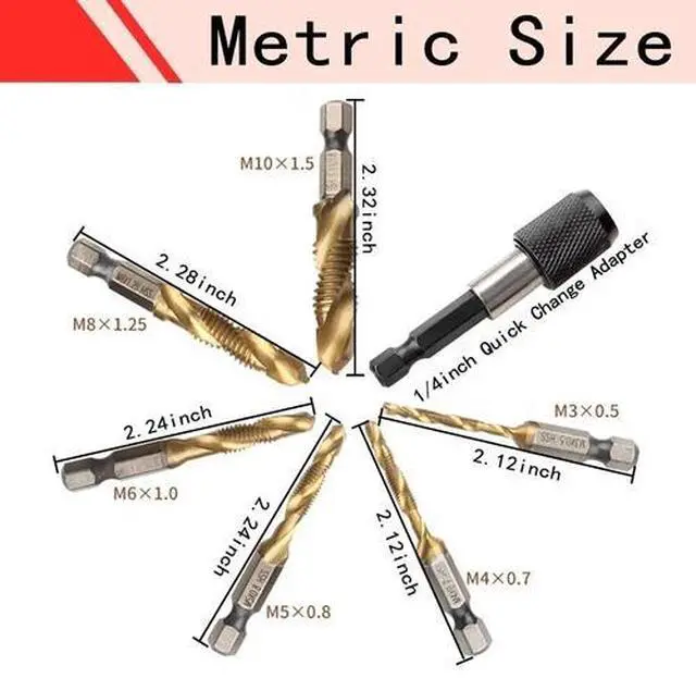 Alt view image 2 of 6 - Titanium Combination Drill Tap Bit Set 13PCS for SAE and Metric Tap Bits Kit