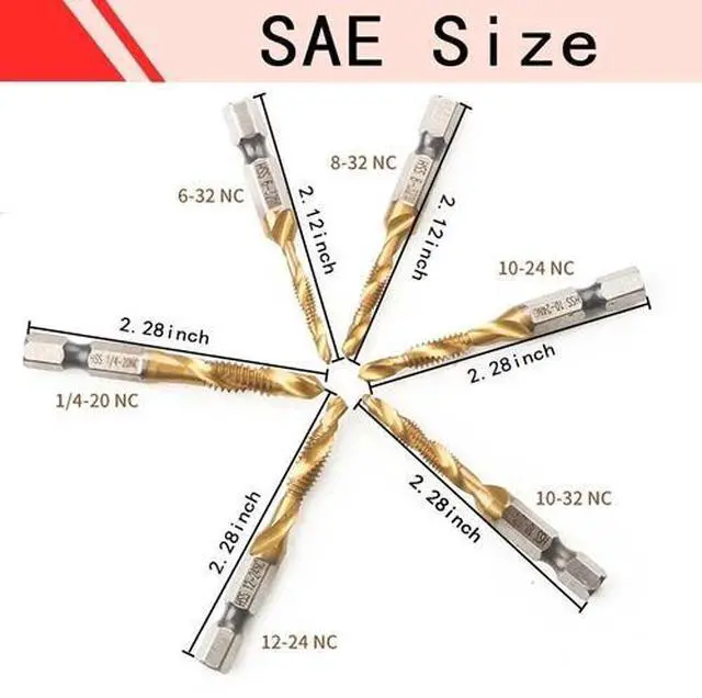 Alt view image 3 of 6 - Titanium Combination Drill Tap Bit Set 13PCS for SAE and Metric Tap Bits Kit