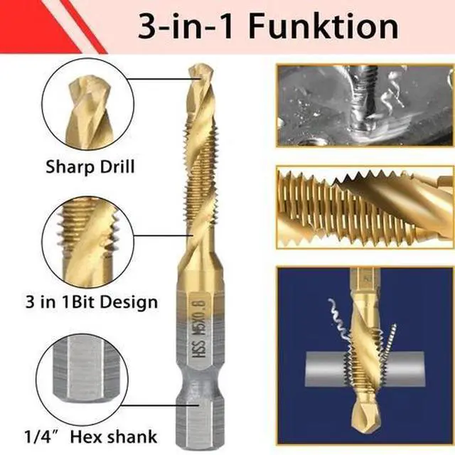 Alt view image 6 of 6 - Titanium Combination Drill Tap Bit Set 13PCS for SAE and Metric Tap Bits Kit