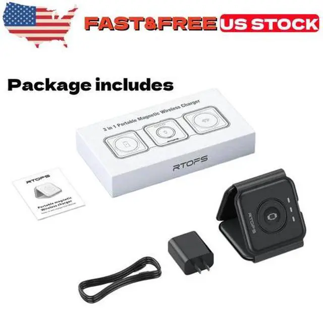 Alt view image 2 of 4 - New Wireless Charger 3 in 1,RTOPS Magnetic Travel Wireless Charging Station US