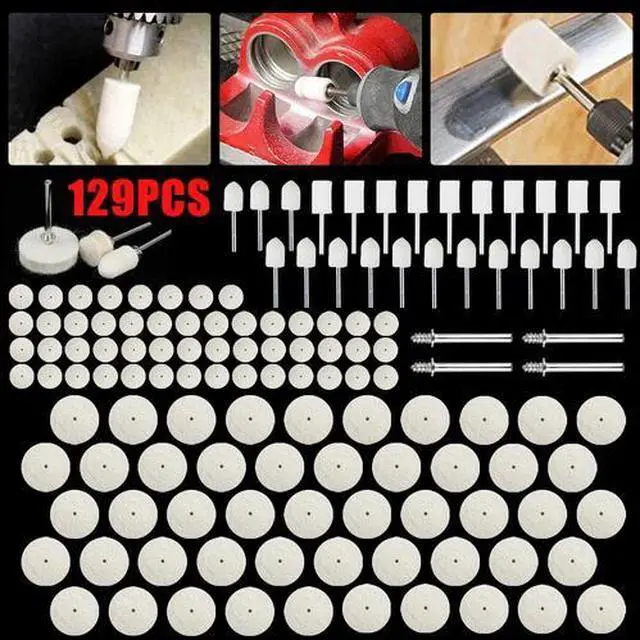 Main image of 129x Wool Felt Buffing Polishing Pads Wheel Set For Dremel Grinder Accessories