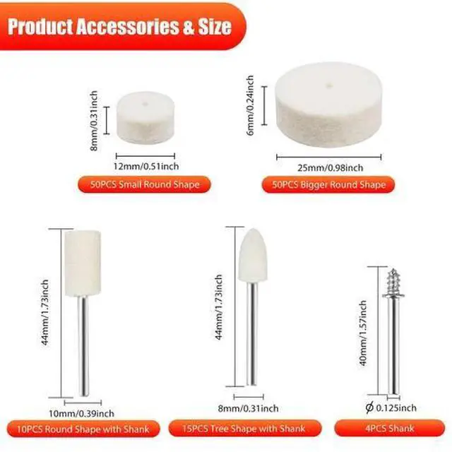 Alt view image 2 of 7 - 129x Wool Felt Buffing Polishing Pads Wheel Set For Dremel Grinder Accessories