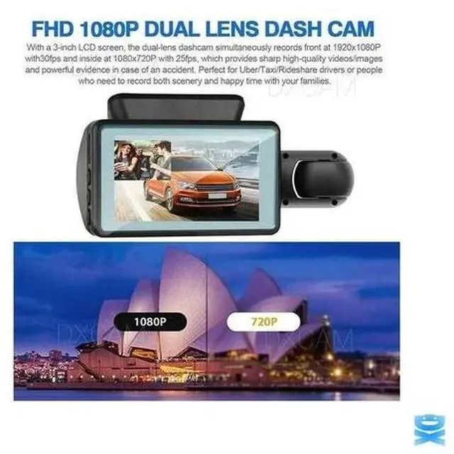 Alt view image 2 of 7 - Dash Cam Dual Lens HD 1080P Car DVR Video Recorder G-Sensor Front Inside Camera