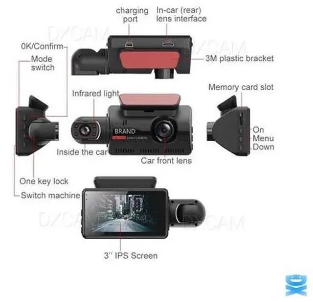 Alt view image 7 of 7 - Dash Cam Dual Lens HD 1080P Car DVR Video Recorder G-Sensor Front Inside Camera