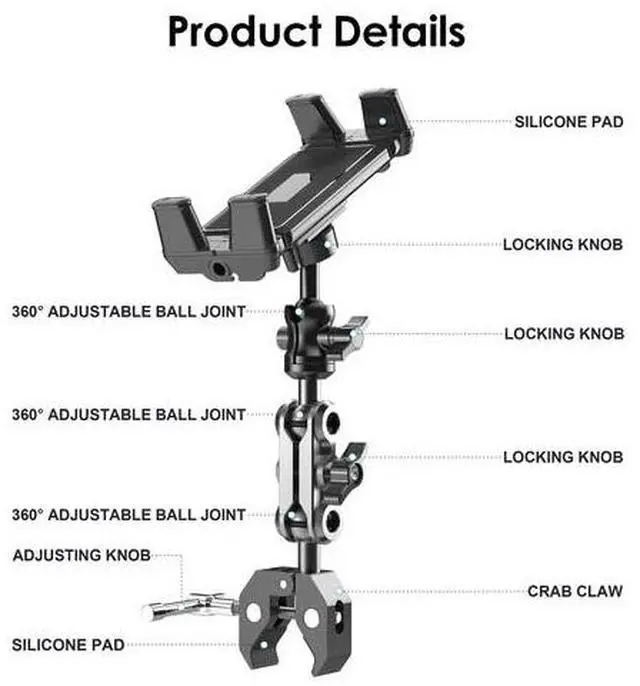 Alt view image 6 of 7 - Heavy Duty iPad Tablet Phone Holder Clamp for Mic Stand Bike Treadmill Peloton