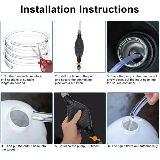 Alt view image 5 of 7 - 9.8Ft Siphon Hose Transfer Hand Pump With Flow Valve for Gasoline Oil Water Fuel
