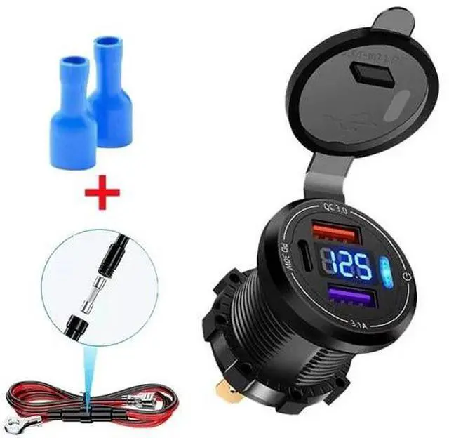 Main image of Dual USB Car Charger PD QC3.0 Fast Charging with LED Voltmeter 12V-40V