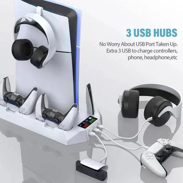 Alt view image 3 of 7 - PS5 Slim Stand Cooling Fan,PS5 Controller Charging Station for Sony Playstation5