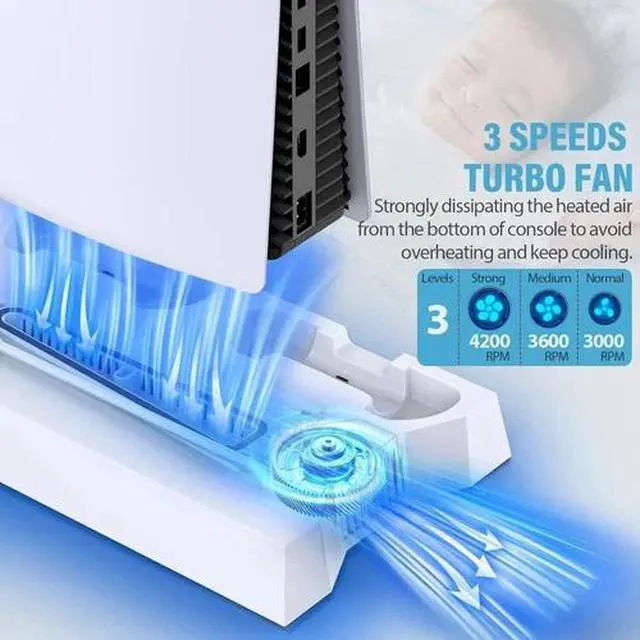 Alt view image 4 of 7 - PS5 Slim Stand Cooling Fan,PS5 Controller Charging Station for Sony Playstation5