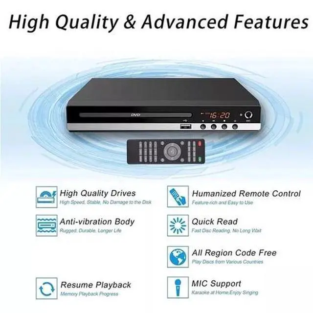 Alt view image 2 of 7 - 1080p DVD Player All Region Free DVD CD USB Player with HD+RCA Output HOME