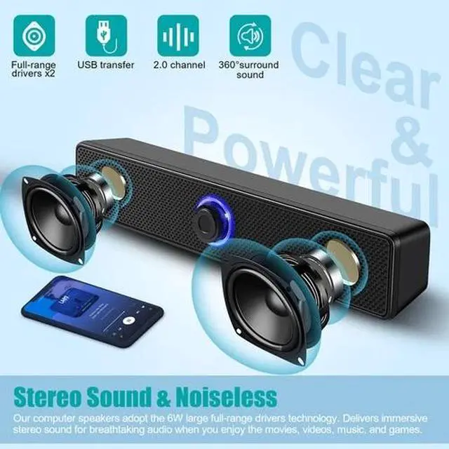 Alt view image 2 of 7 - Stereo Bass Sound Computer Speakers 3.5mm USB Wired Soundbar for Desktop Laptop