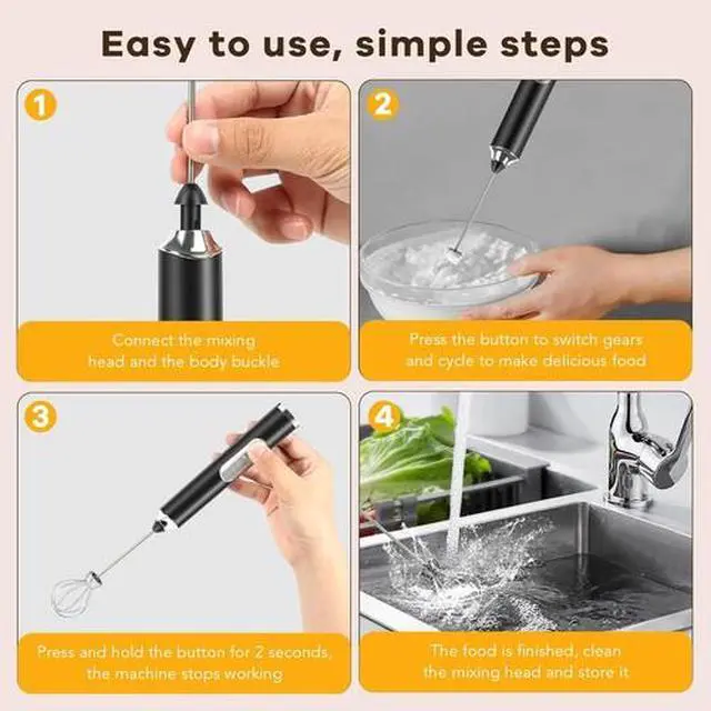 Alt view image 5 of 7 - Electric Milk Frother Handheld Whisk Mixer Stirrer Coffee Egg USB Rechargeable