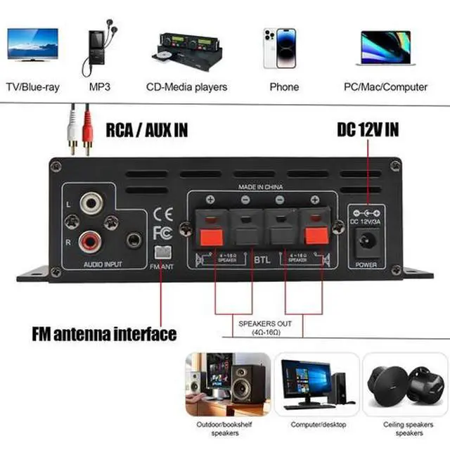 Alt view image 2 of 7 - 800W 2Channel bluetooth Mini HIFI Power Amplifier Audio Stereo Amp Home Car FM