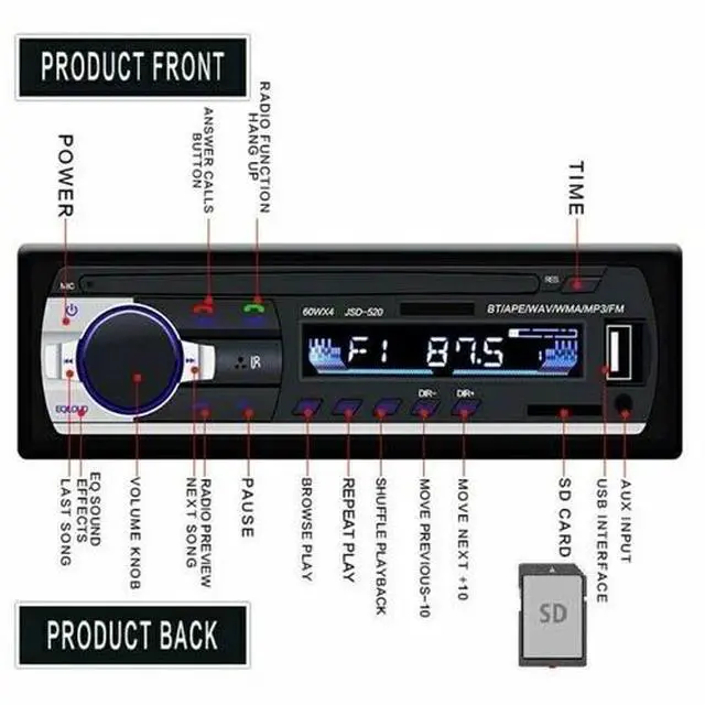 Alt view image 7 of 7 - Bluetooth Car Stereo Audio In-Dash FM Aux Input Receiver SD USB MP3 Radio Player
