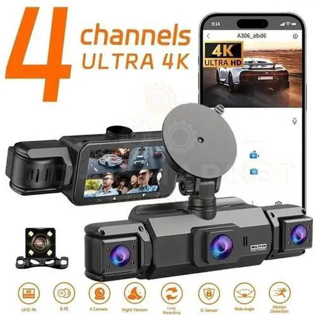 Main image of 4 Channel Dash Cam for Cars 4k Car Camera 360 View Front Rear Inside Left Right