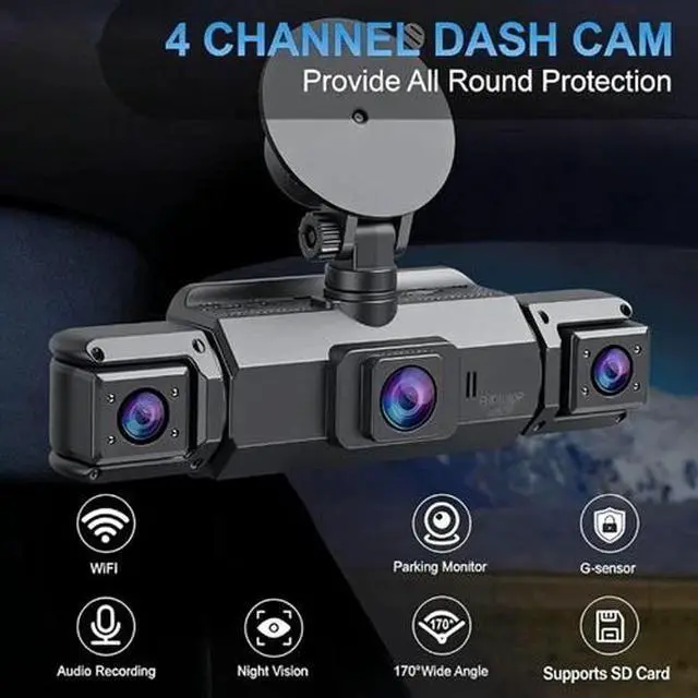 Alt view image 4 of 5 - 4 Channel Dash Cam for Cars 4k Car Camera 360 View Front Rear Inside Left Right