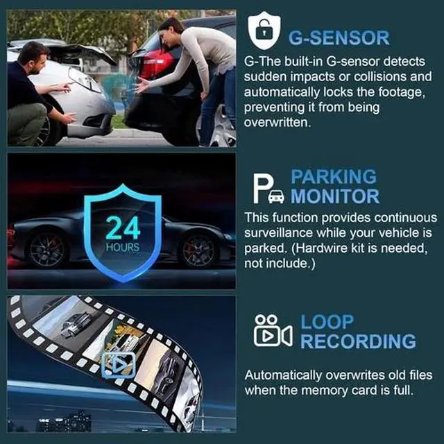 Alt view image 5 of 5 - 4 Channel Dash Cam for Cars 4k Car Camera 360 View Front Rear Inside Left Right