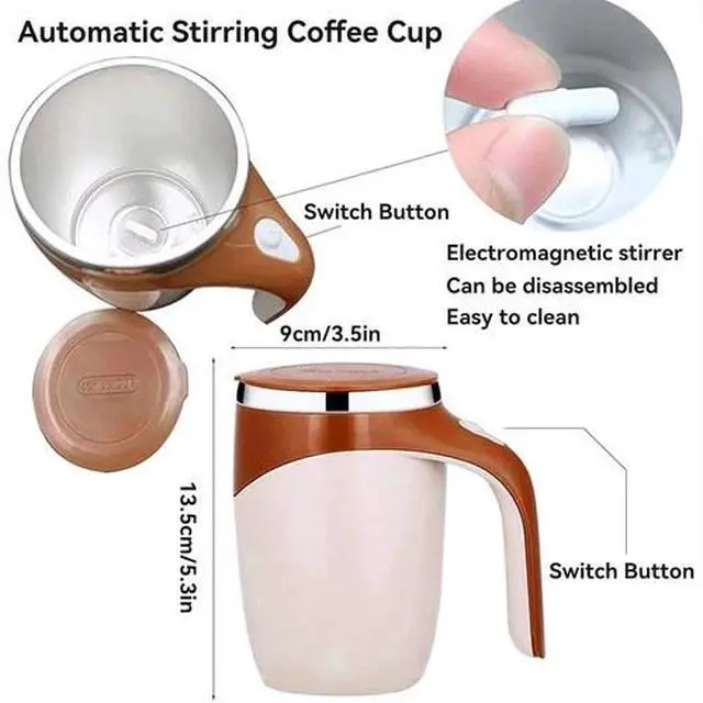Alt view image 6 of 7 - Automatic Self Mixing Magnetic Stainless Steel Coffee Cup Milk Self Stirring Mug