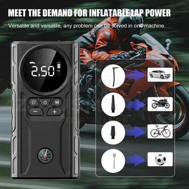 Alt view image 2 of 7 - 99800mAh Car Jump Starter Booster Jumper Box Tire Inflator Compressor Air Pump